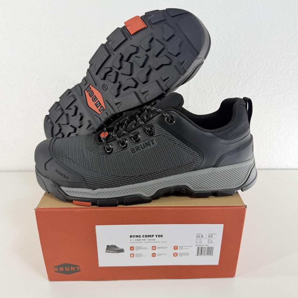 Brunt Ryng Low Comp Toe Boots Mens Size 11.5 Black Work Slip Resistant Safety